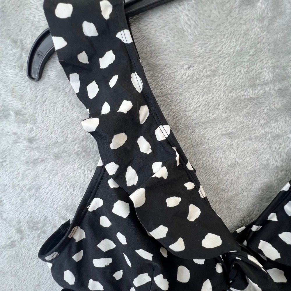 Ocean Pacific Womens Black White Ruffle Polka Dot Bikini Set Swimsuit Large - Picture 2 of 9